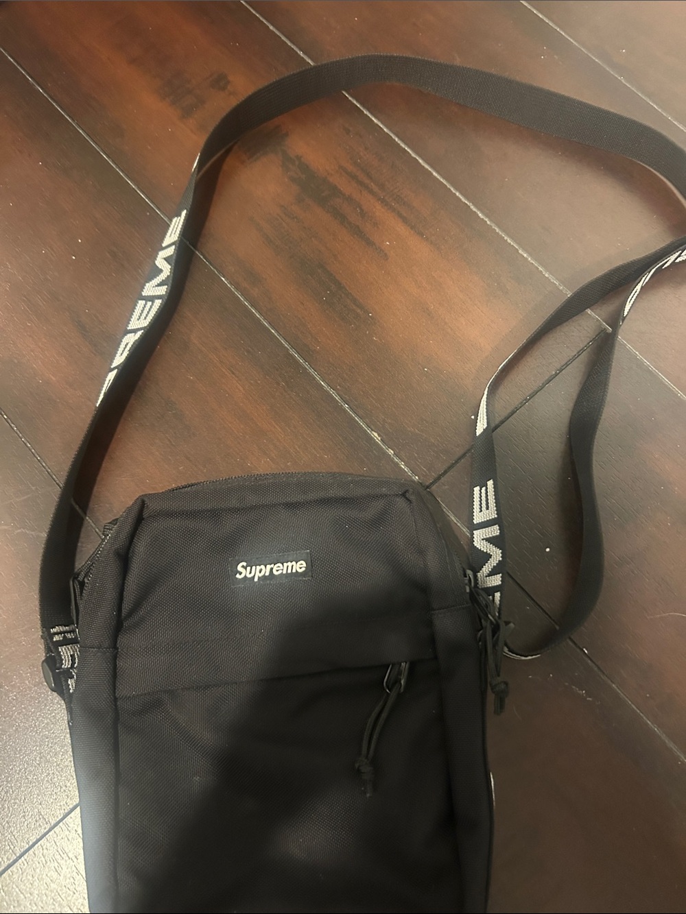 Supreme Black Shoulder Crossbody Bag with Branded Strap